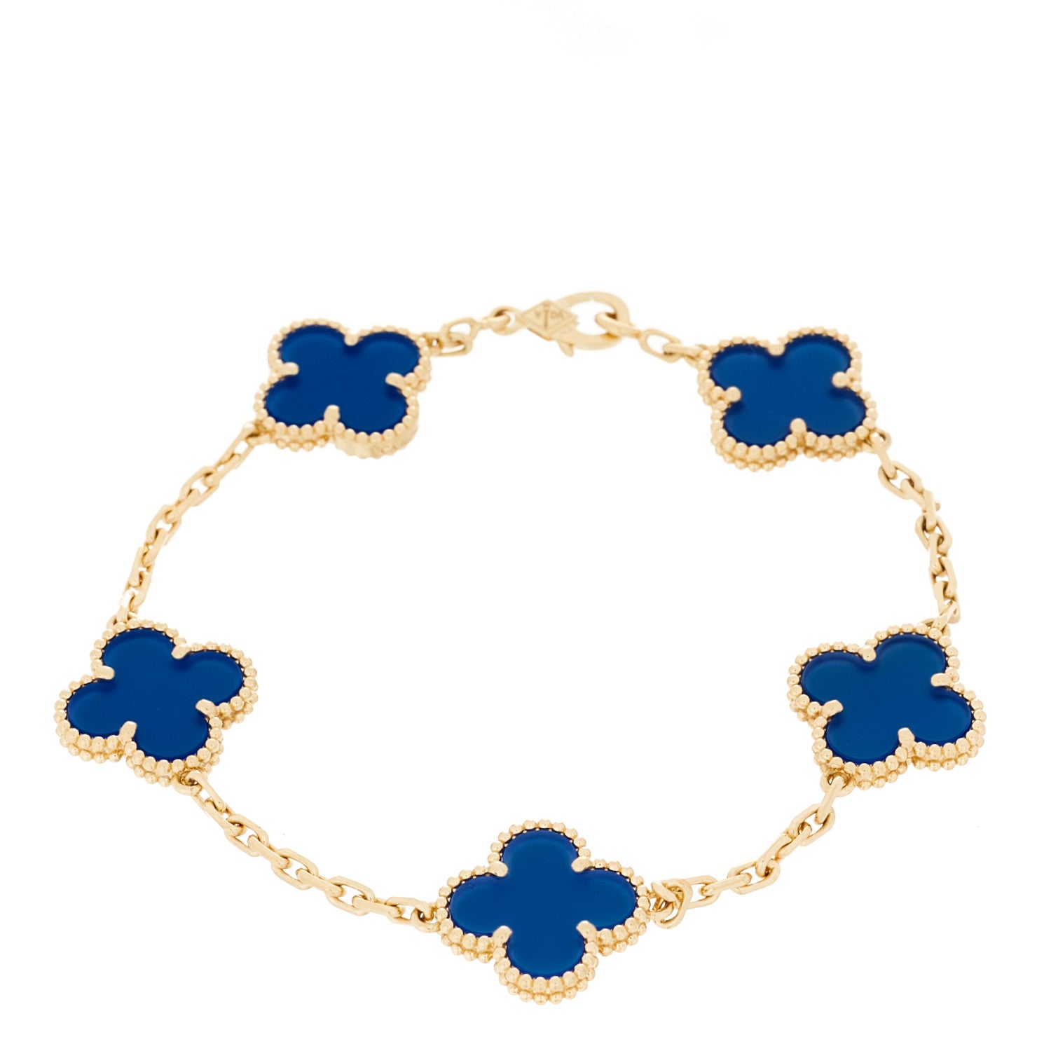 Van Cleef & Arpels 18K Yellow Gold Blue Agate 5 Motifs Vintage Alhambra Bracelet 1 of 6