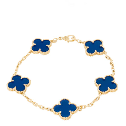 Van Cleef & Arpels 18K Yellow Gold Blue Agate 5 Motifs Vintage Alhambra Bracelet 1 of 6