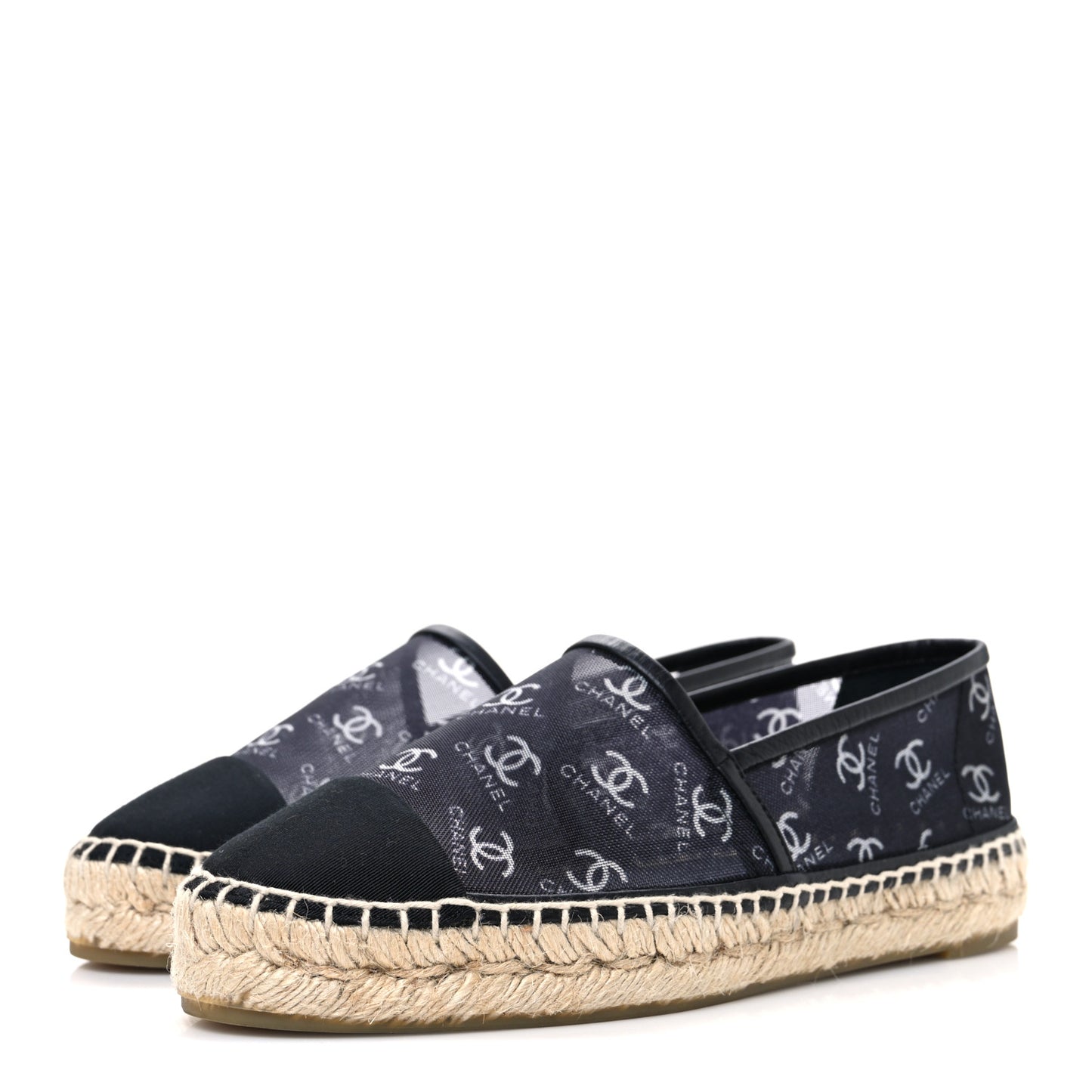 Mesh Grosgrain CC Espadrilles 36 Black White