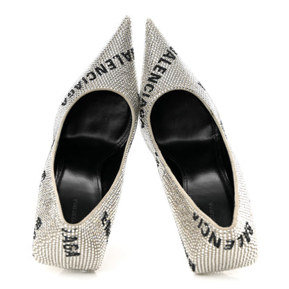 Balenciaga Strass Allover Logo Square Knife 110mm Pumps 38 Crystal Black 2 of 10