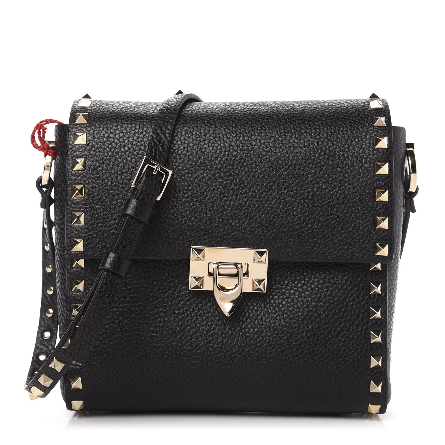 Valentino Garavani Pebbled Calfskin Rockstud Flip Lock Flap Messenger Black 1 of 9