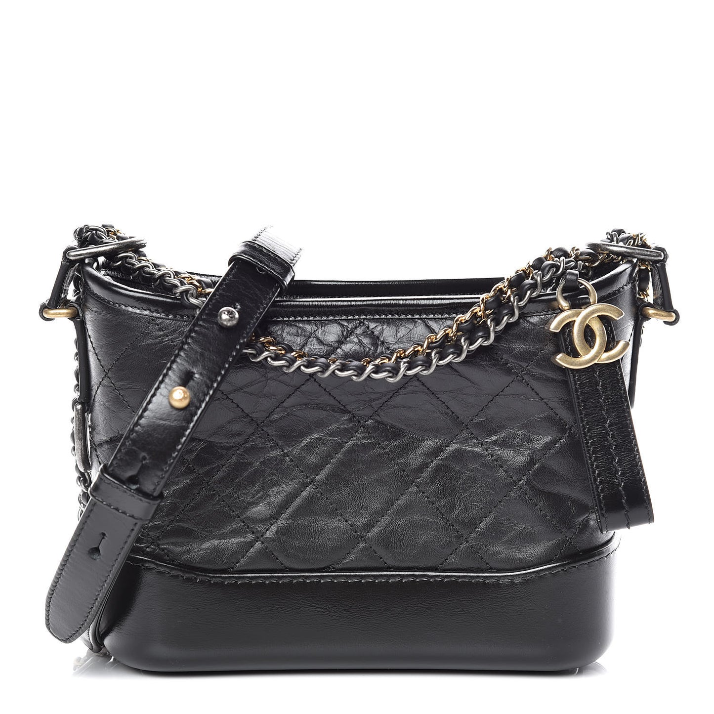 Aged Calfskin Quilted Small Gabrielle Hobo Black