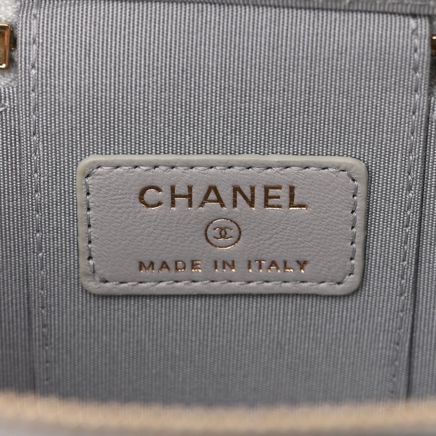 Lambskin Quilted Top Handle Mini Vanity Case With Chain Grey