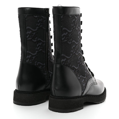 Fendi Vitello Fabric Jacquard Karligraphy Embroidered Womens Combat Boots 37 Black 4 of 9