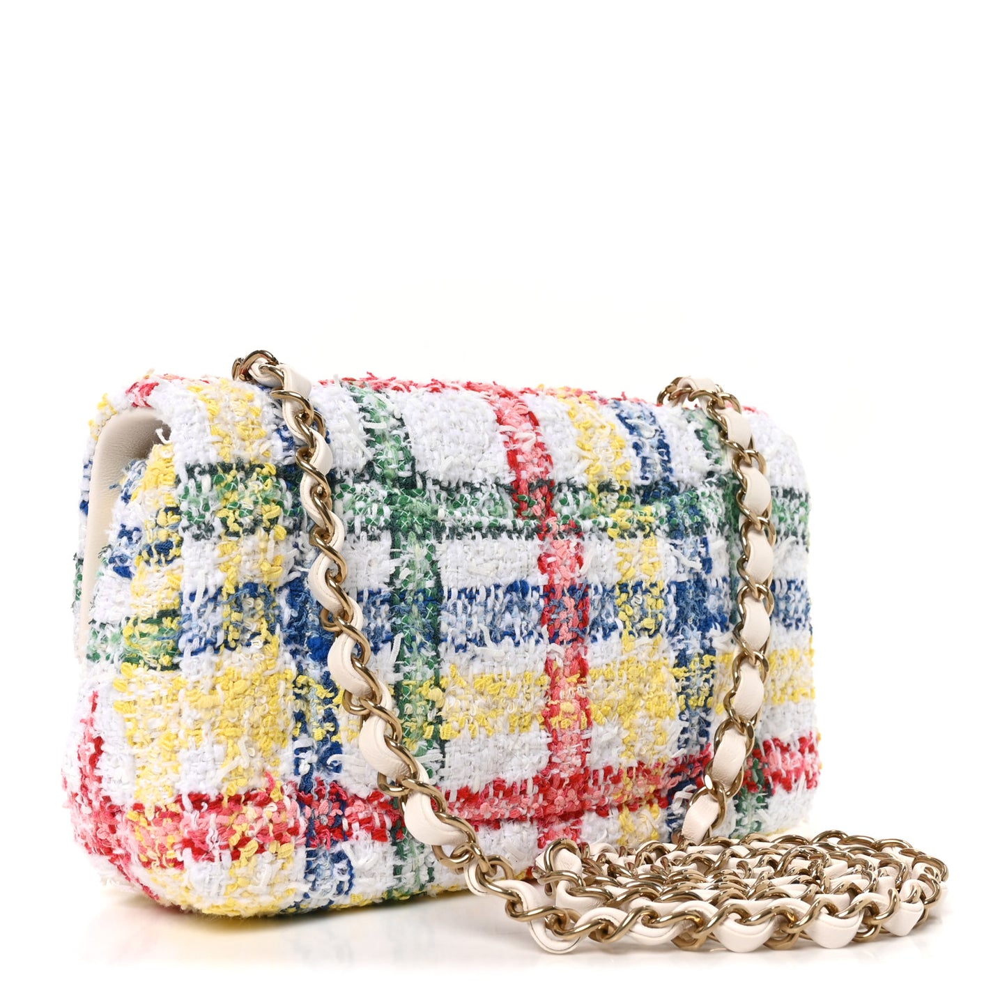Tweed Quilted Mini Rectangular Flap White Red Yellow Blue Green