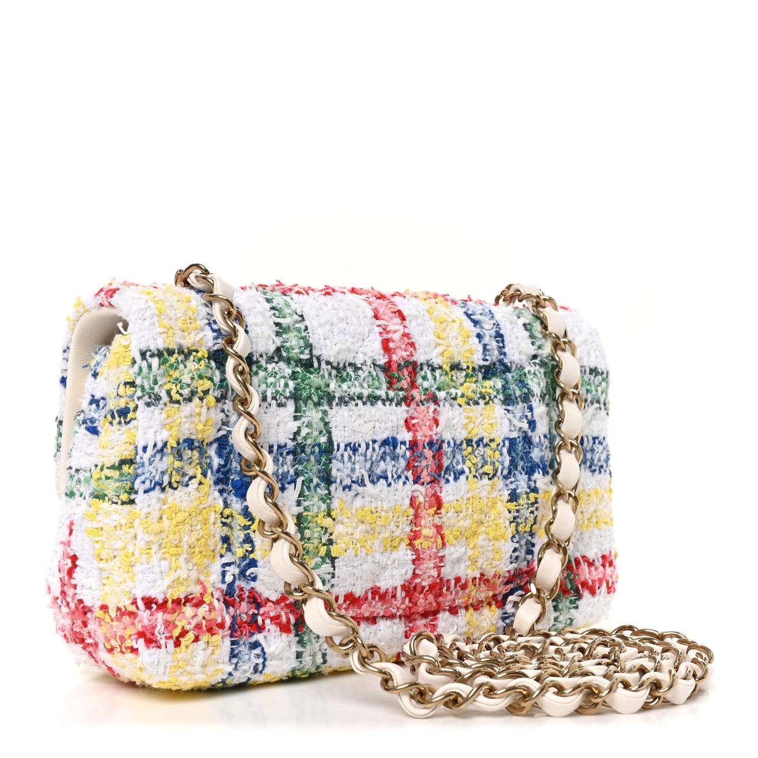 Chanel Tweed Quilted Mini Rectangular Flap White Red Yellow Blue Green 3 of 10