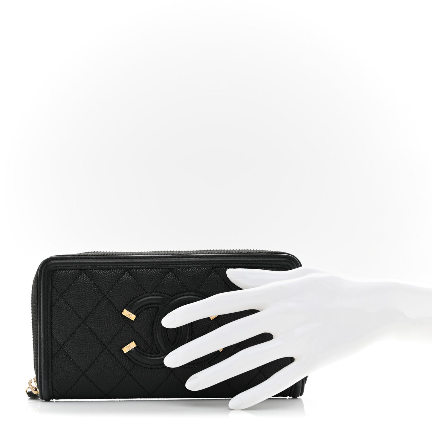 Caviar Quilted Filigree Zip Around Wallet Black