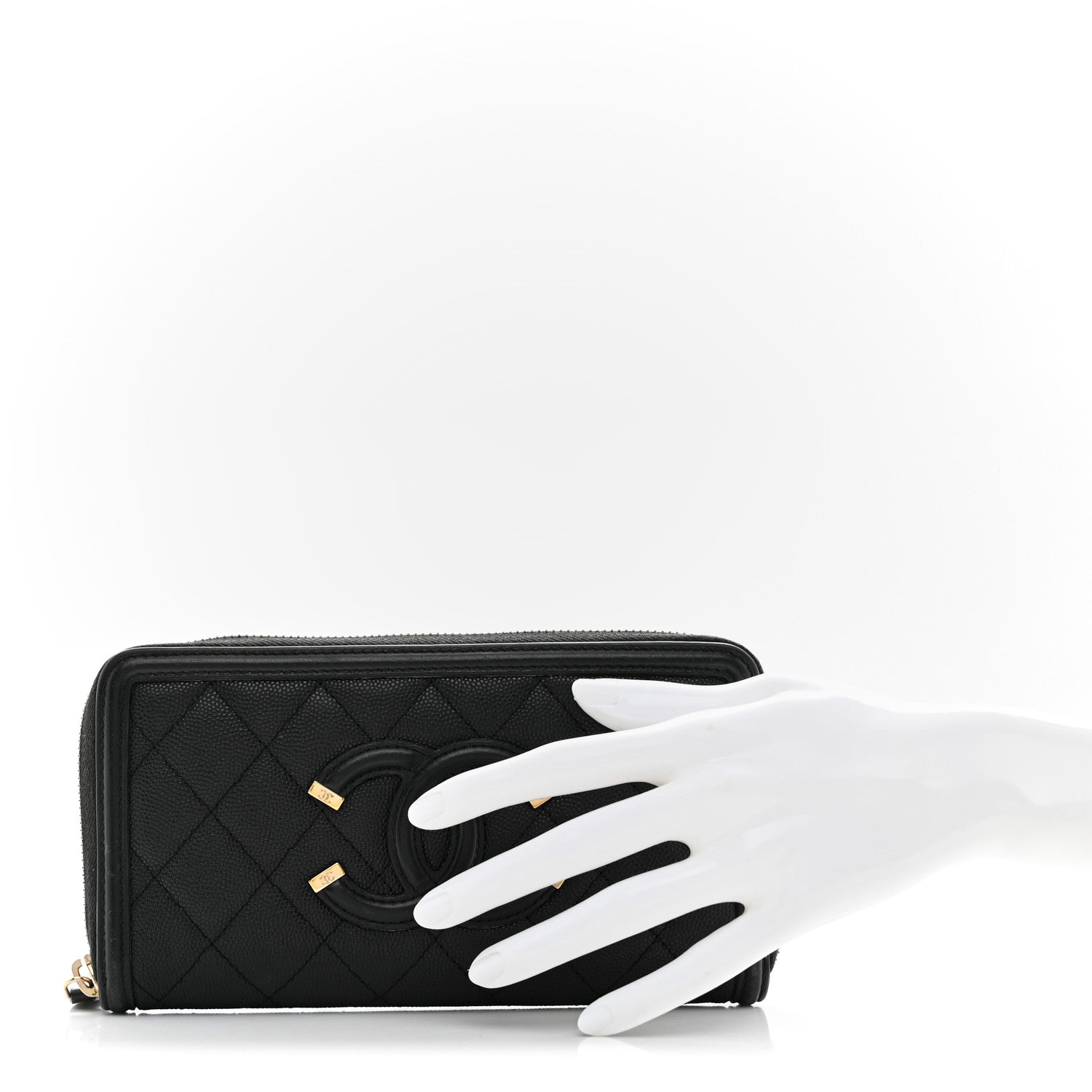 Chanel Caviar Quilted Filigree Zip Around Wallet Black 2 of 8