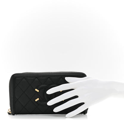 Chanel Caviar Quilted Filigree Zip Around Wallet Black 2 of 8