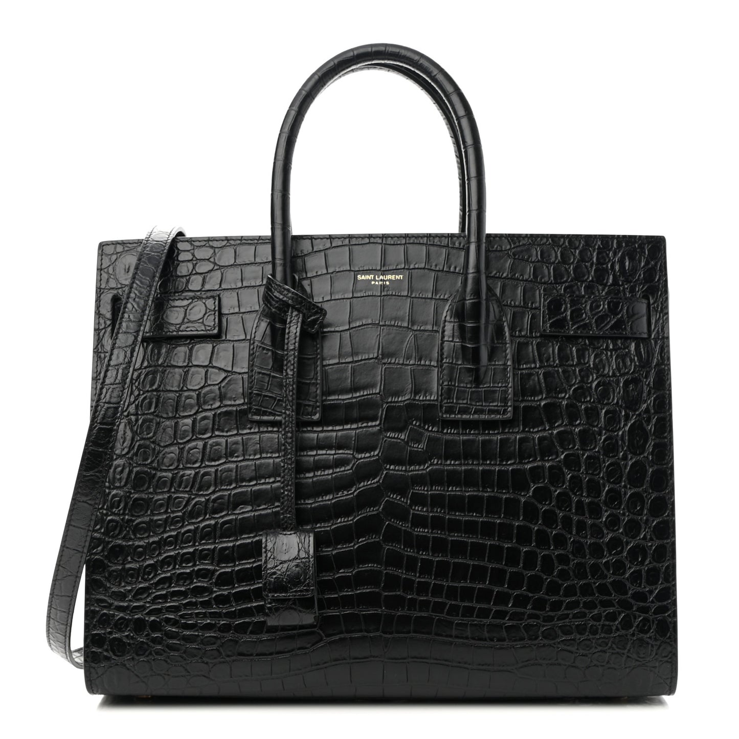 Calfskin Crocodile Embossed Small Sac de Jour Black