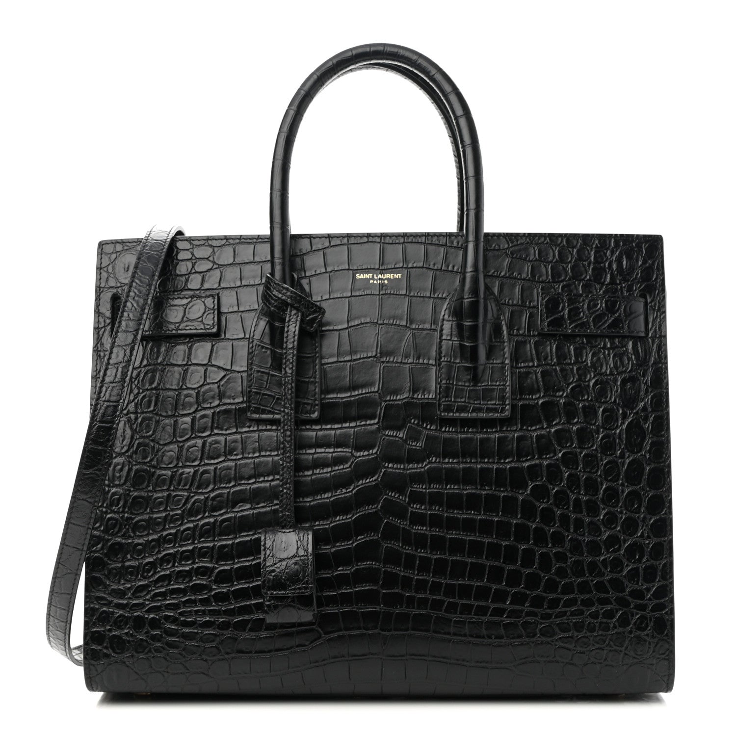 Saint Laurent Calfskin Crocodile Embossed Small Sac de Jour Black 1 of 10