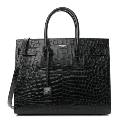 Saint Laurent Calfskin Crocodile Embossed Small Sac de Jour Black 1 of 10