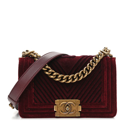 Chanel Velvet Chevron Quilted Small Boy Flap Burgundy 1 of 9