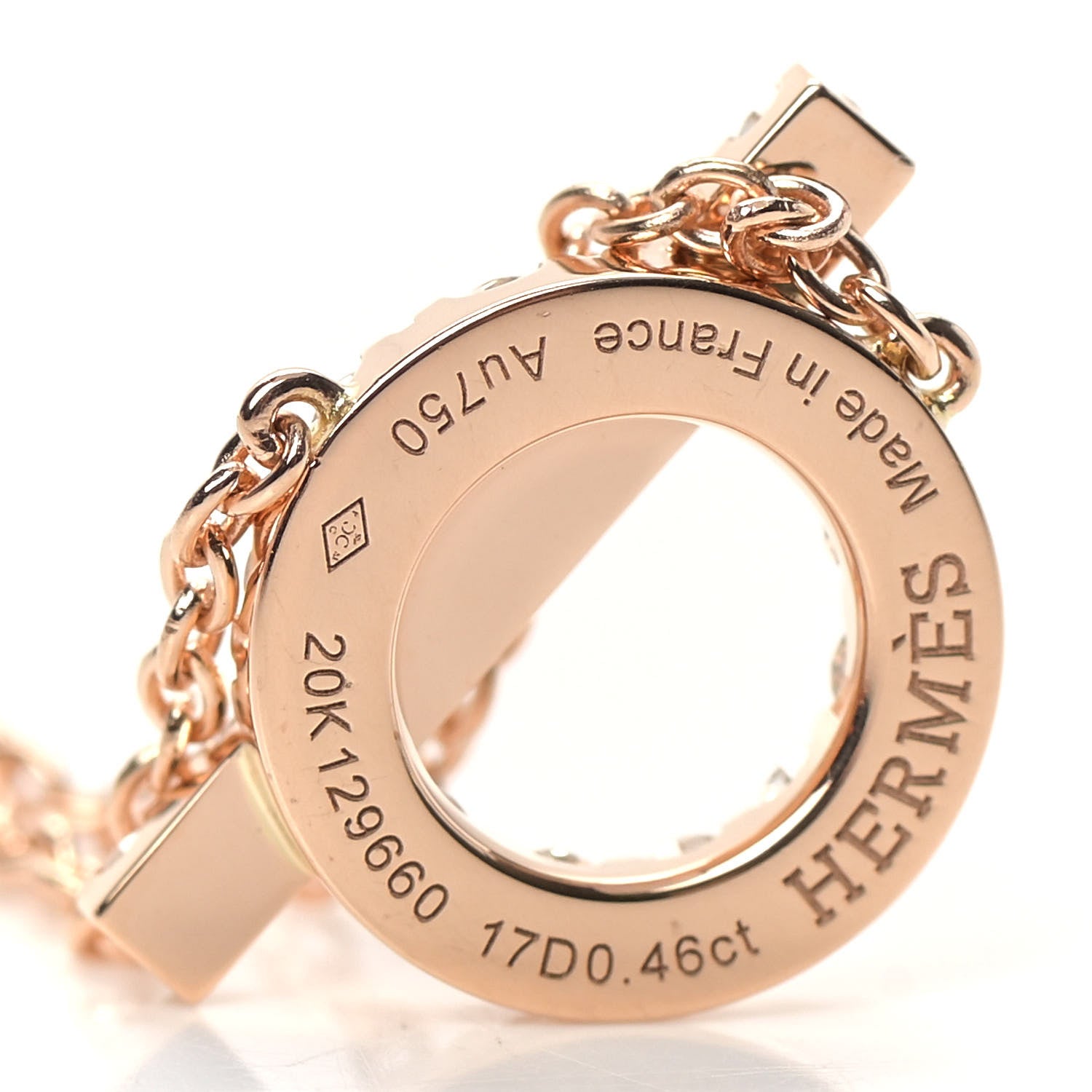 Hermes 18K Rose Gold Diamond Finesse Pendant Necklace 4 of 5