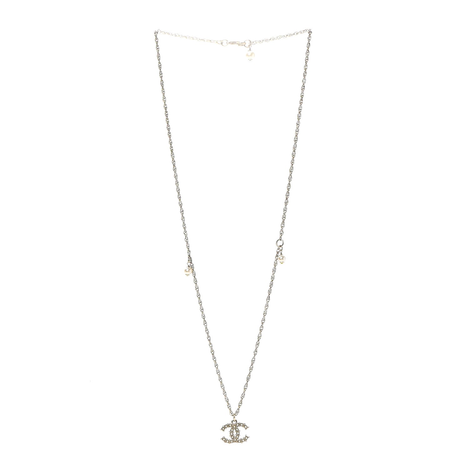Chanel Pearl Crystal Snow Splash CC Pendant Necklace Light Gold 3 of 6