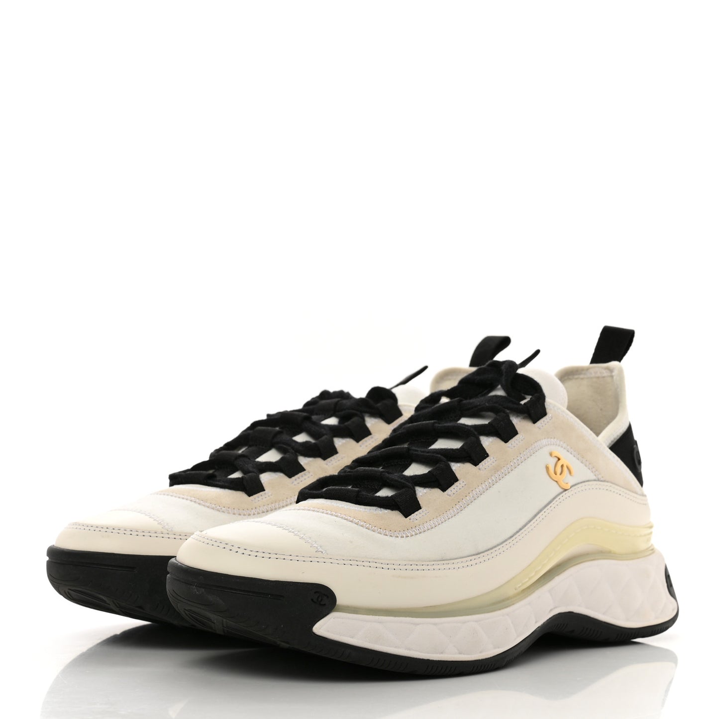 Velvet Calfskin Mixed Fibers CC Sneakers 40.5 Ivory Black