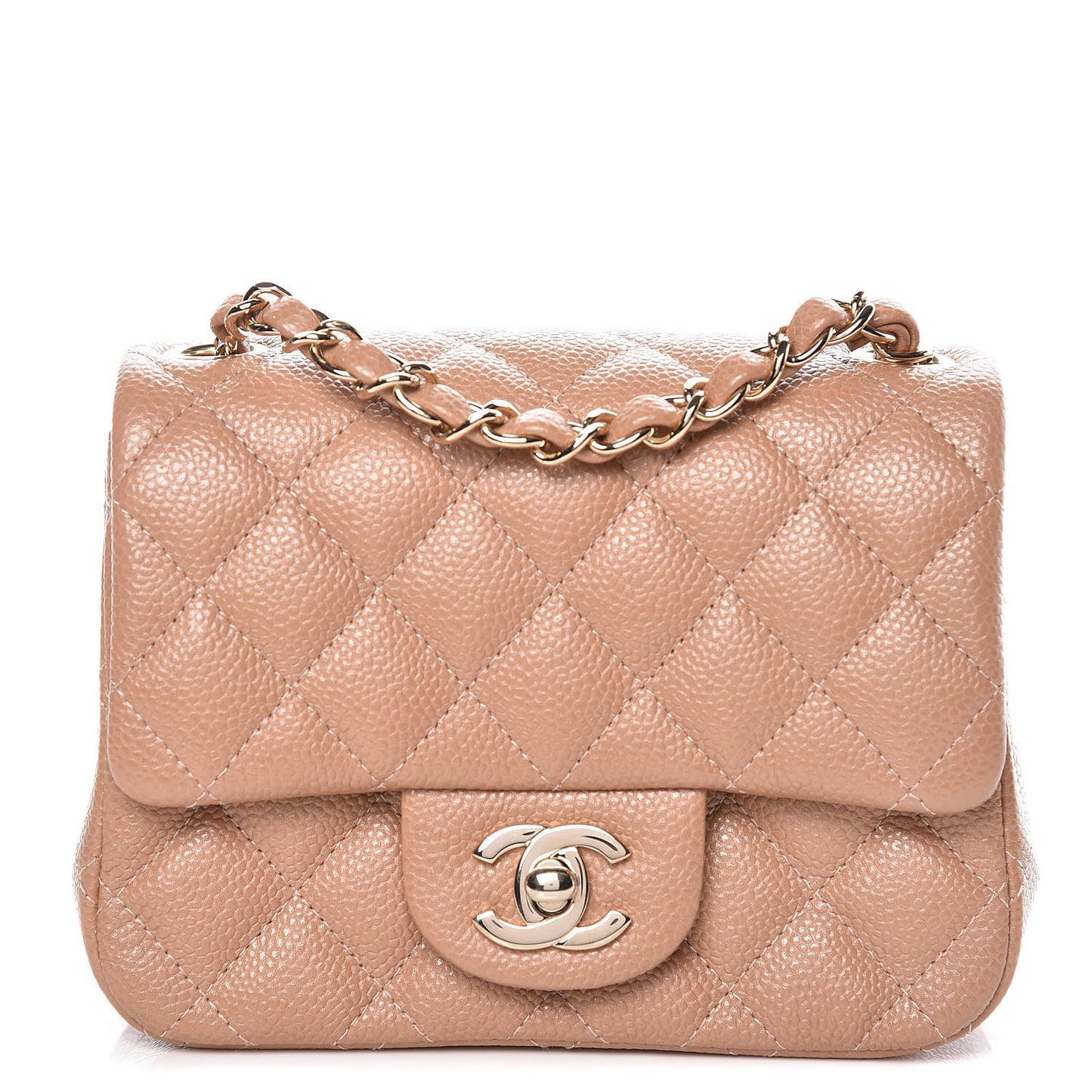 Caviar Quilted Mini Square Flap Beige
