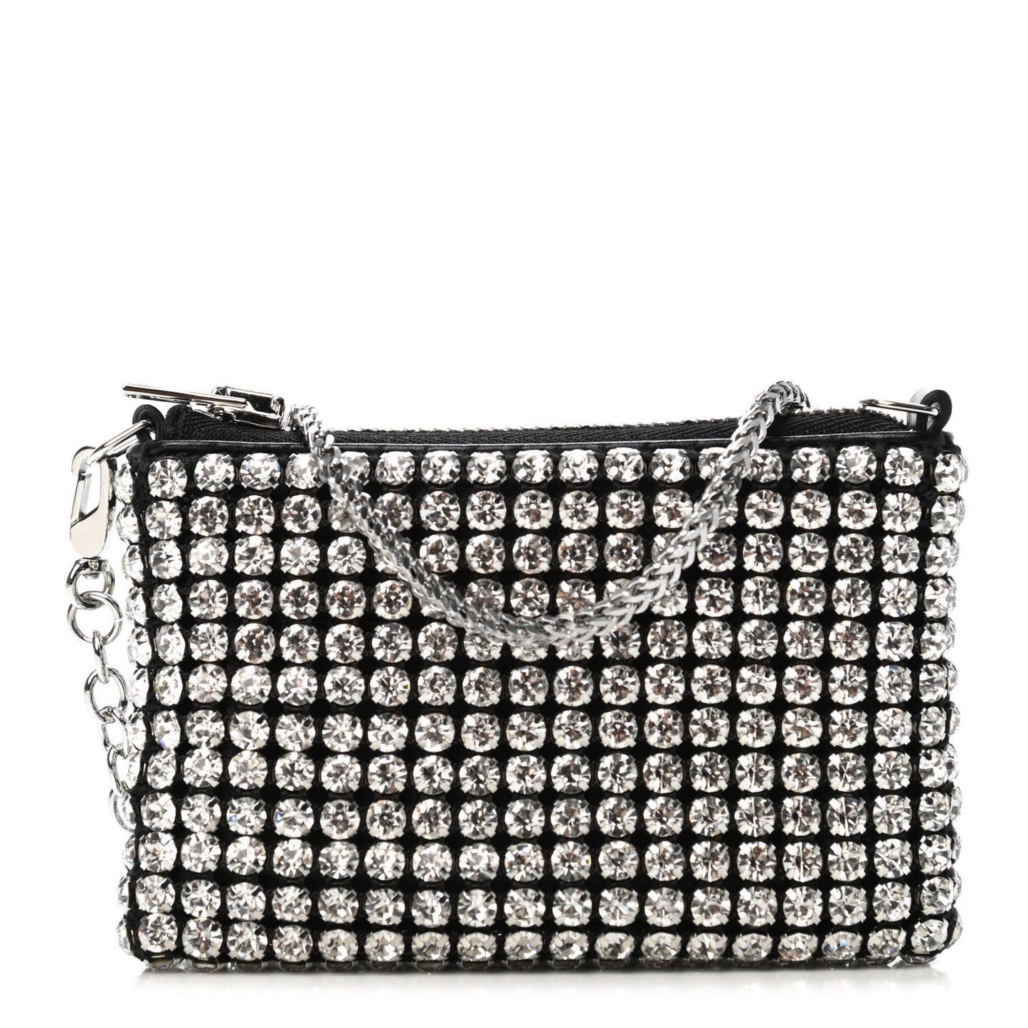 Mesh Crystal Rhinestone Nano Heiress Shoulder Bag Black Silver