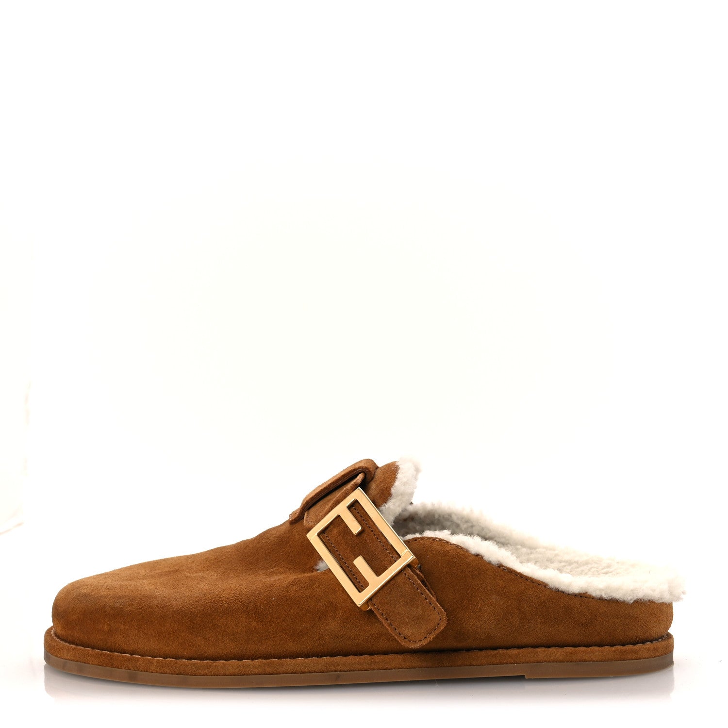 Fendi Suede Shearling Fendi Feel Buckled Clogs 37 Caramel Latte 1 of 12