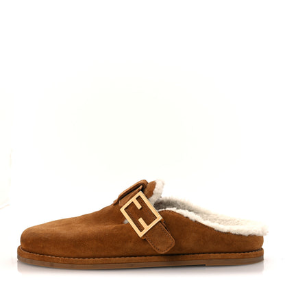 Fendi Suede Shearling Fendi Feel Buckled Clogs 37 Caramel Latte 1 of 12