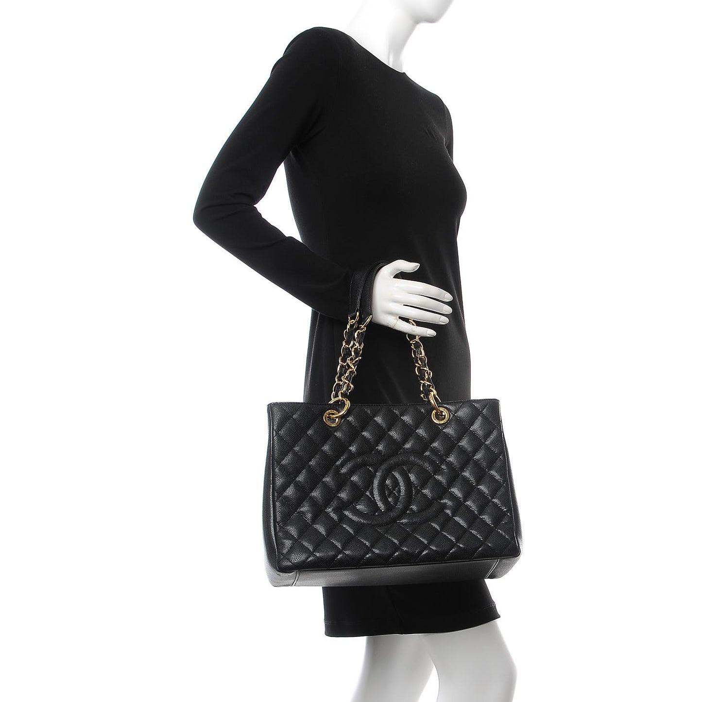Caviar Quilted Grand Shopping Tote GST Black