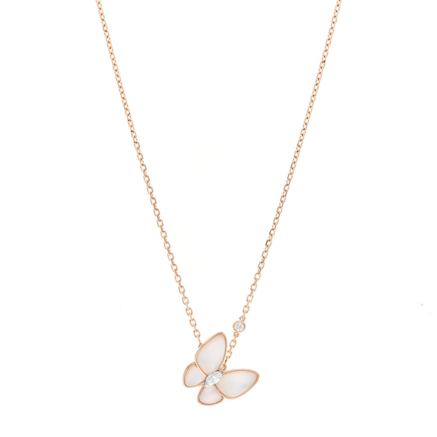 Van Cleef & Arpels 18K Rose Gold Diamond Mother of Pearl Two Butterfly Pendant Necklace 1 of 6