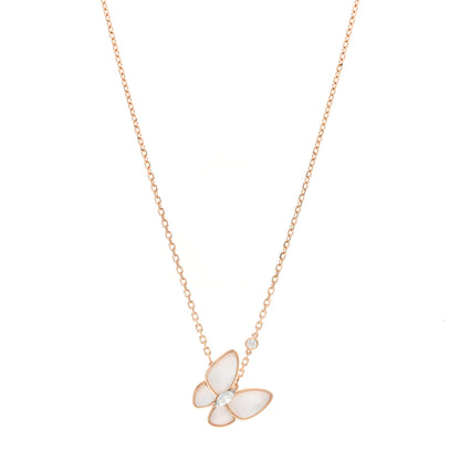 Van Cleef & Arpels 18K Rose Gold Diamond Mother of Pearl Two Butterfly Pendant Necklace 1 of 6