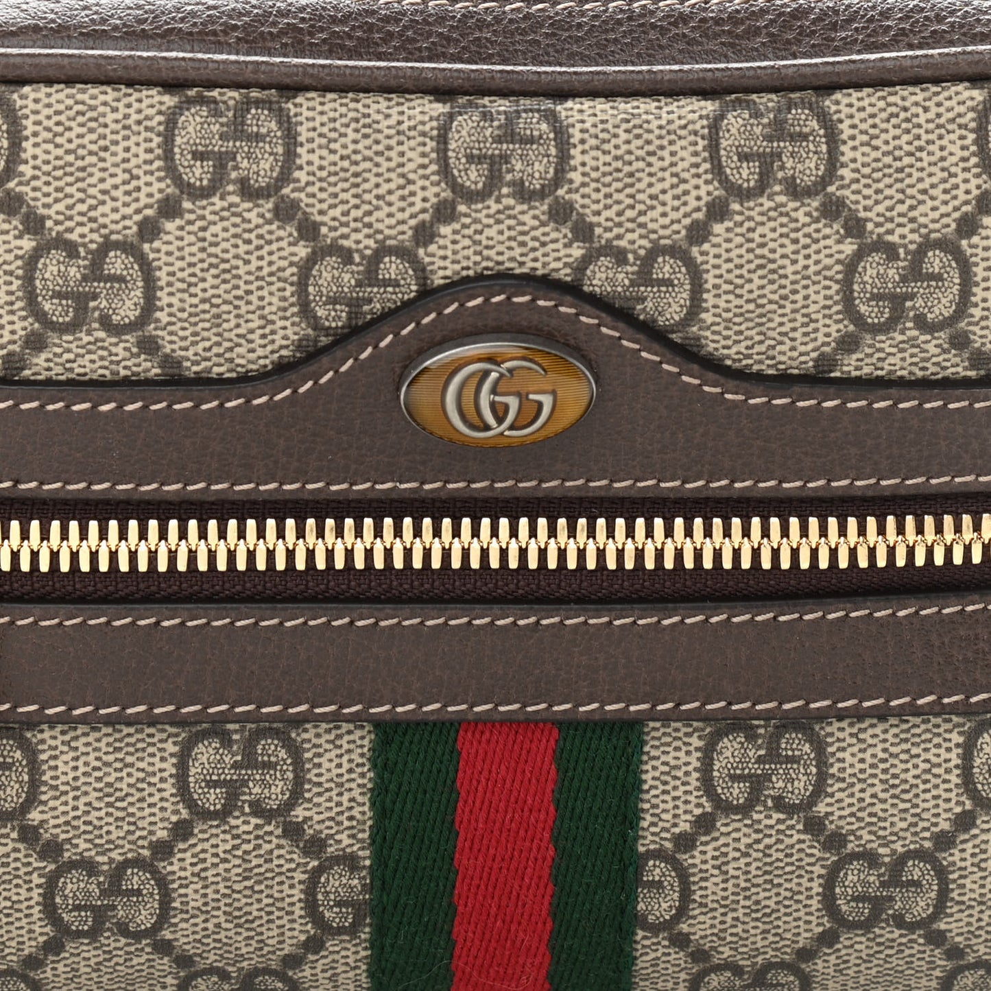 GG Supreme Monogram Web Small Ophidia Belt Bag 85 34 Dark Brown