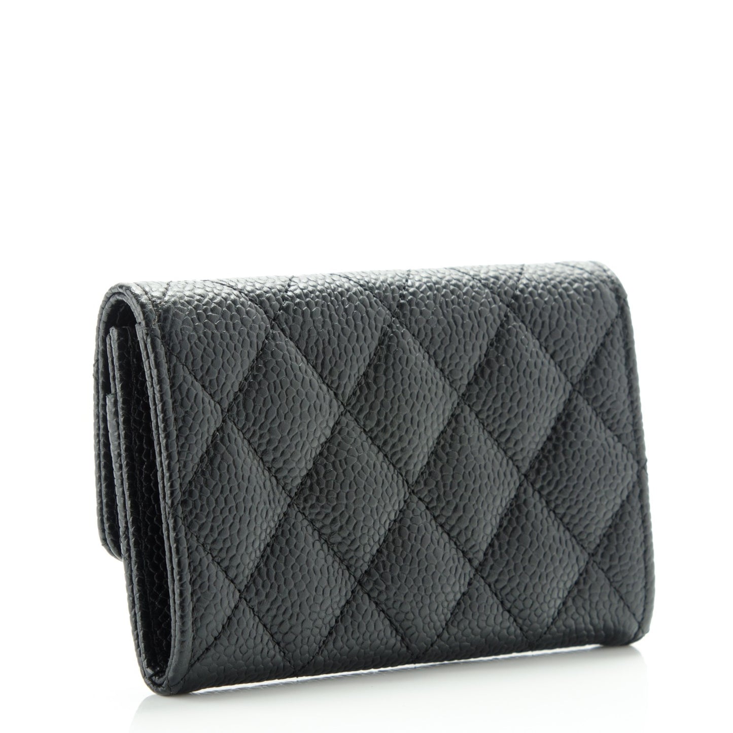 Caviar Quilted Flap Card Holder Black