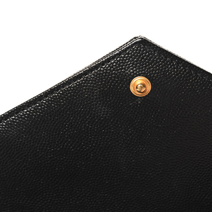 Saint Laurent Grain De Poudre Matelasse Chevron Monogram Chain Wallet Black 12 of 13