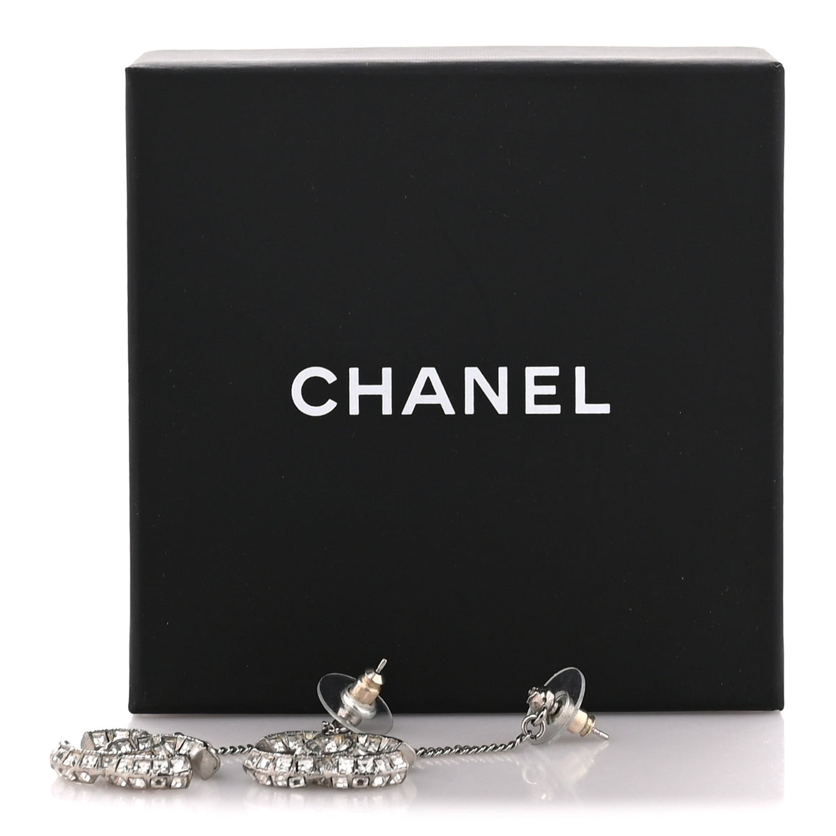 Baguette Crystal CC Drop Earrings Silver