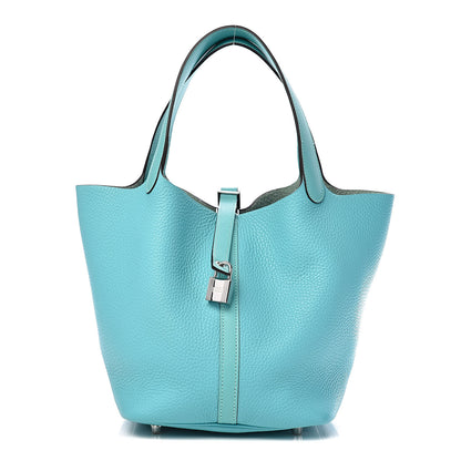Hermes Taurillon Clemence Swift Picotin Lock 22 MM Bleu Atoll 1 of 10