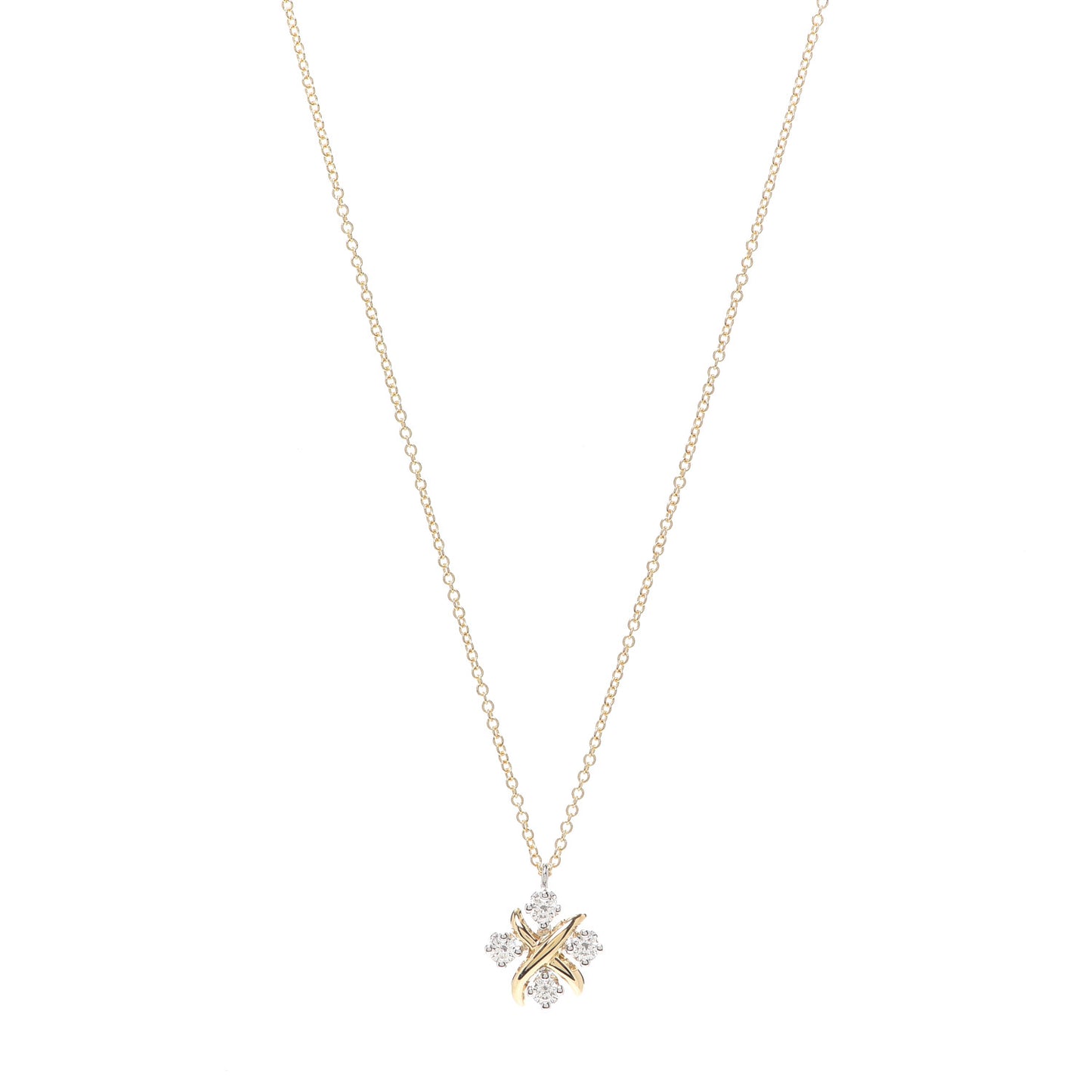 Platinum 18K Yellow Gold Diamond Schlumberger Lynn Pendant Necklace