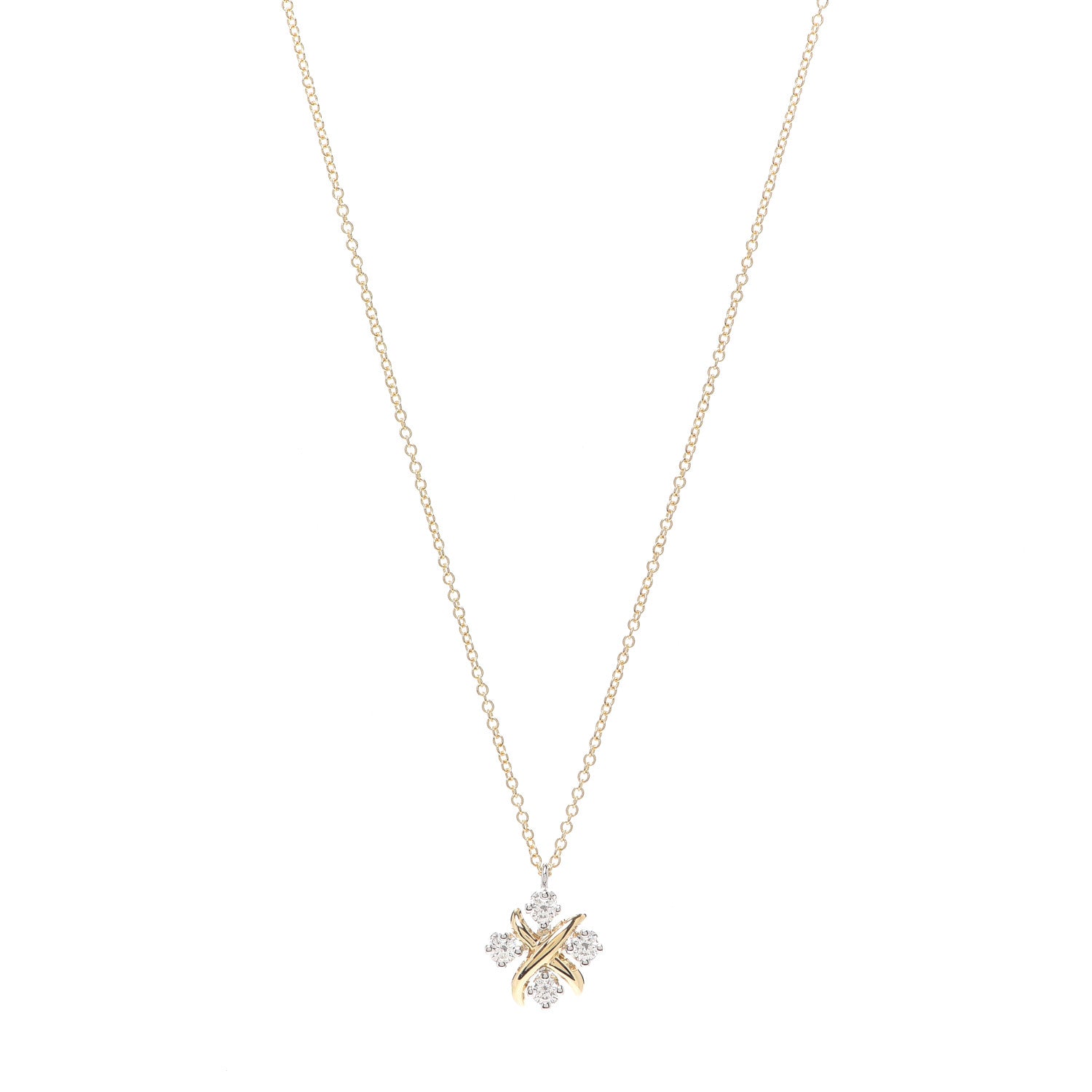 Tiffany Platinum 18K Yellow Gold Diamond Schlumberger Lynn Pendant Necklace 1 of 5
