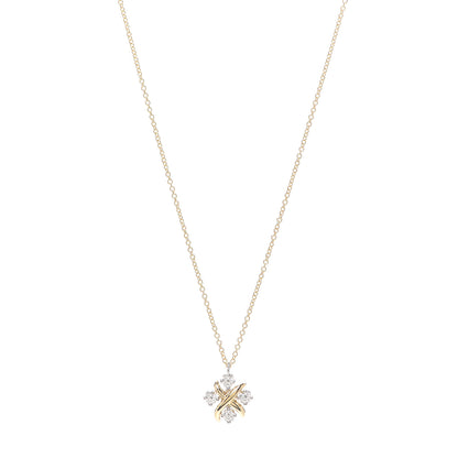 Tiffany Platinum 18K Yellow Gold Diamond Schlumberger Lynn Pendant Necklace 1 of 5