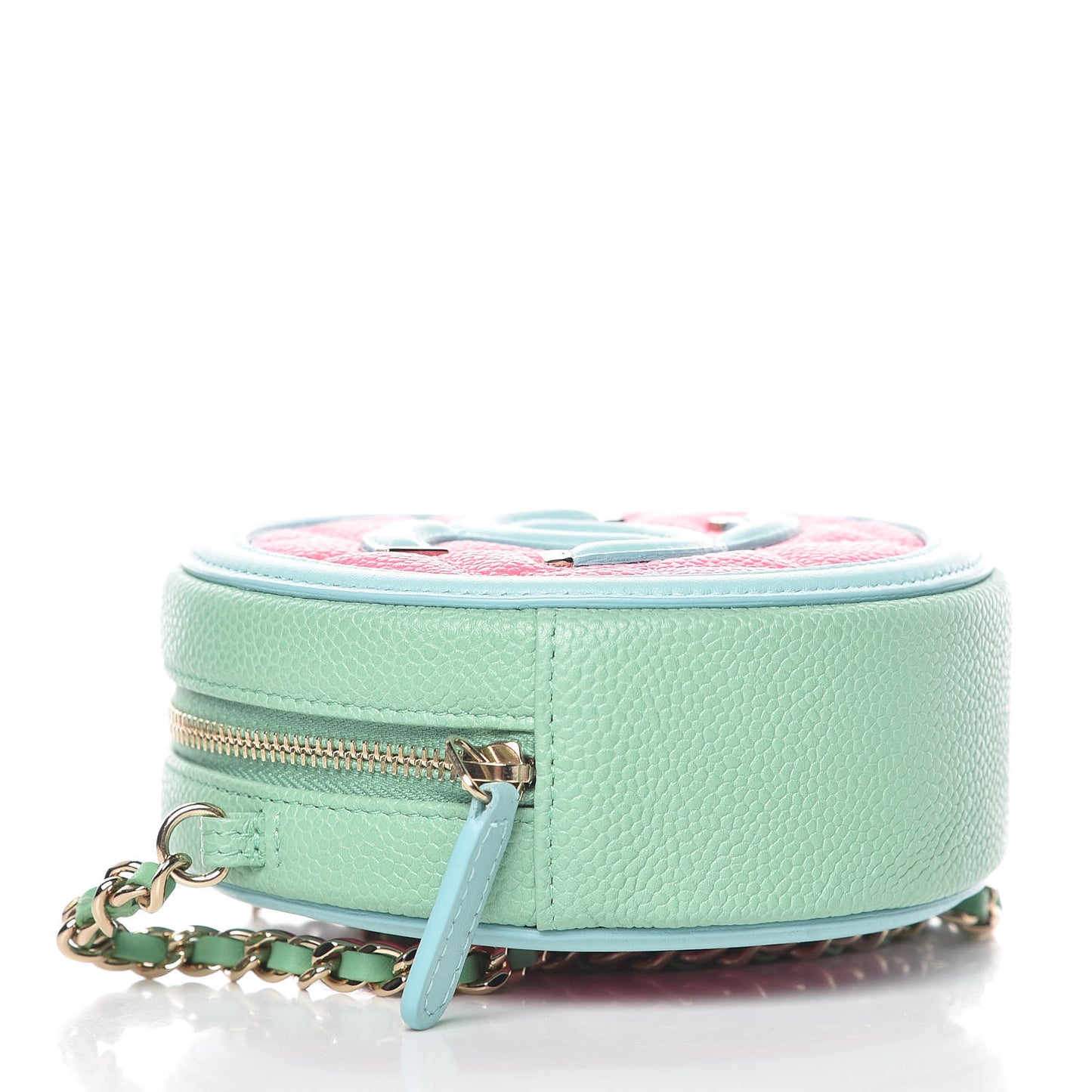 Caviar Quilted Round Filigree Crossbody Pink Blue Green