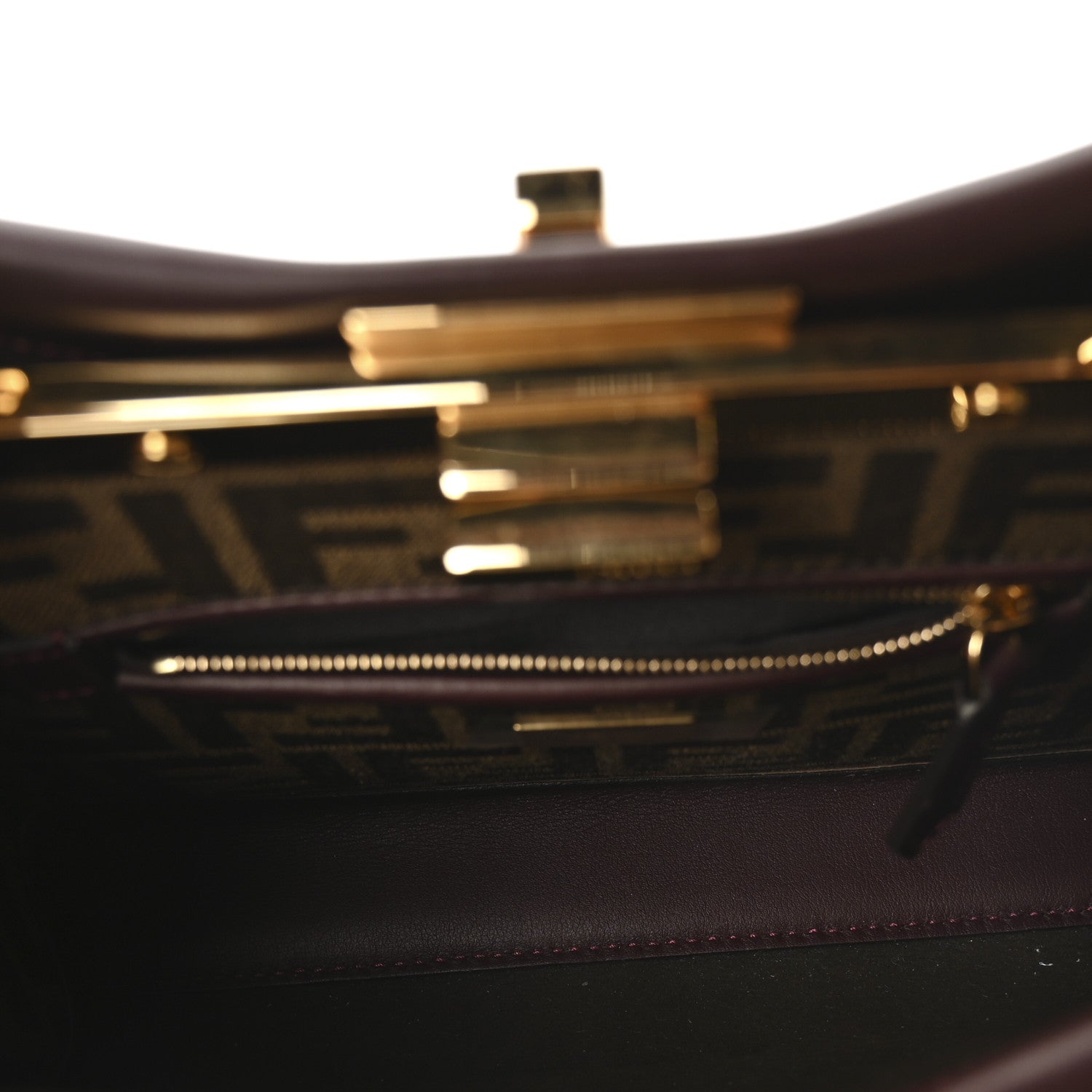 Fendi Vitello Seta Fabric Jacquard FF 1974 Mini Peekaboo Iconic Satchel Granata Tobacco Moro 5 of 9