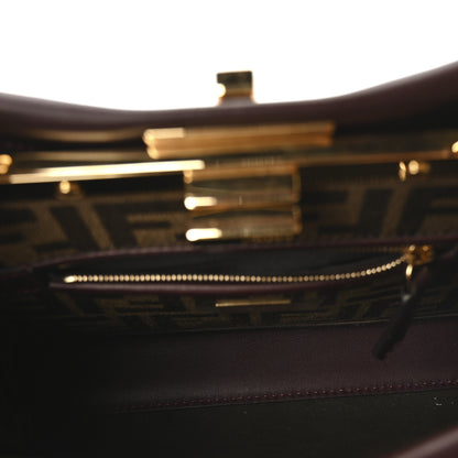 Fendi Vitello Seta Fabric Jacquard FF 1974 Mini Peekaboo Iconic Satchel Granata Tobacco Moro 5 of 9