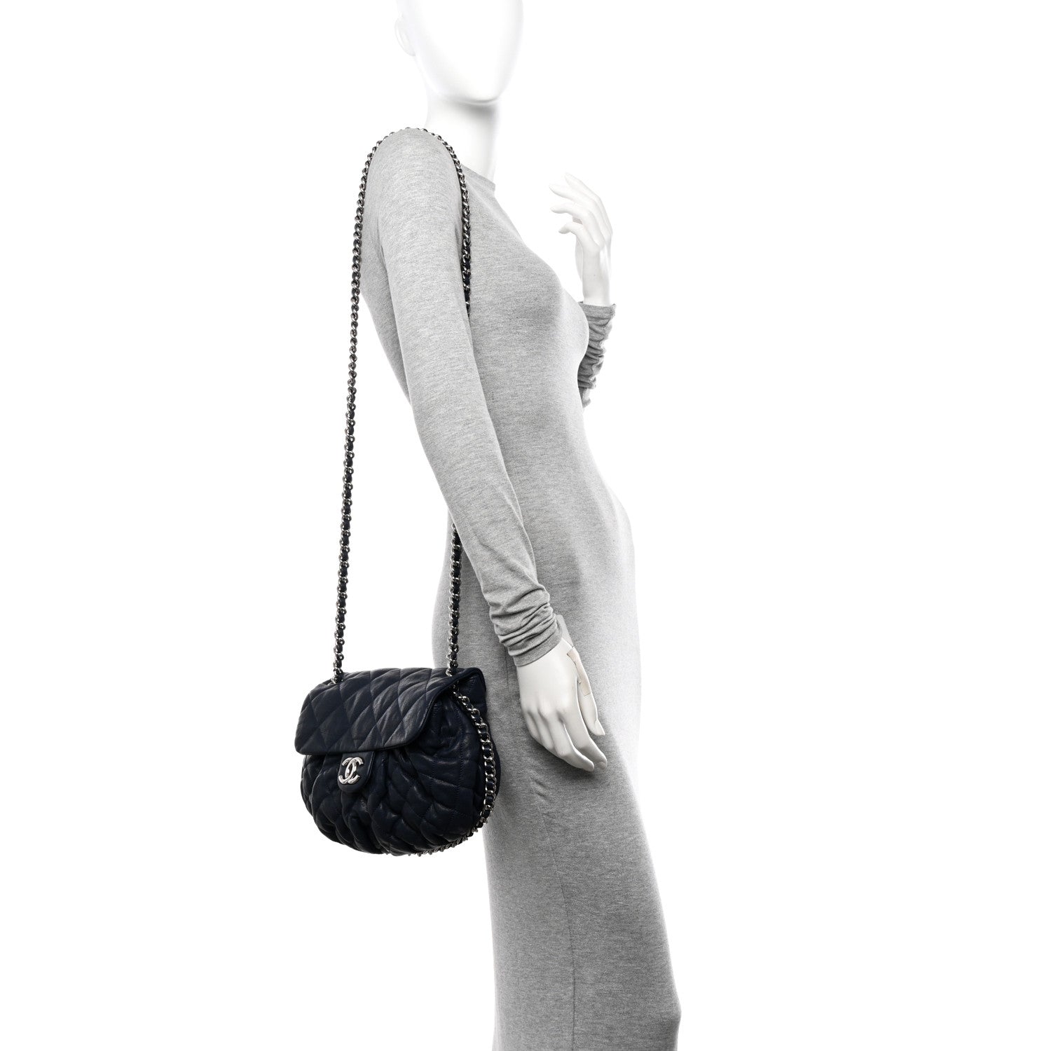 Chanel Washed Lambskin Quilted Medium Chain Around Messenger Navy Blue 2 of 11
