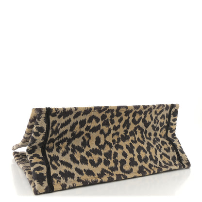 Christian Dior Canvas Mizza Embroidered Medium Leopard Book Tote Beige 4 of 12