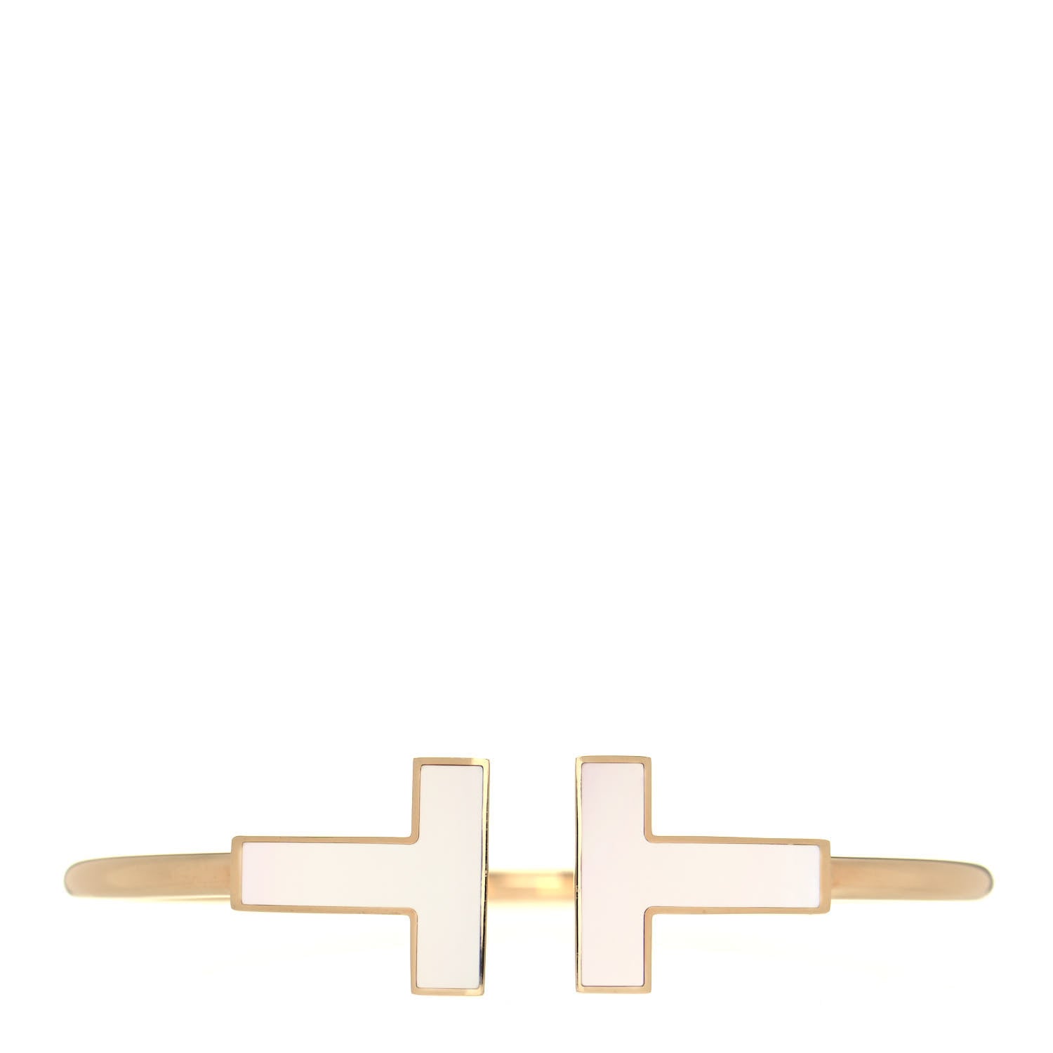 Tiffany 18K Yellow Gold Mother of Pearl Wide T Wire Bracelet 1 of 4