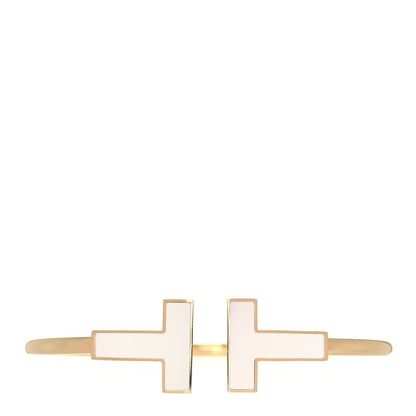 Tiffany 18K Yellow Gold Mother of Pearl Wide T Wire Bracelet 1 of 4