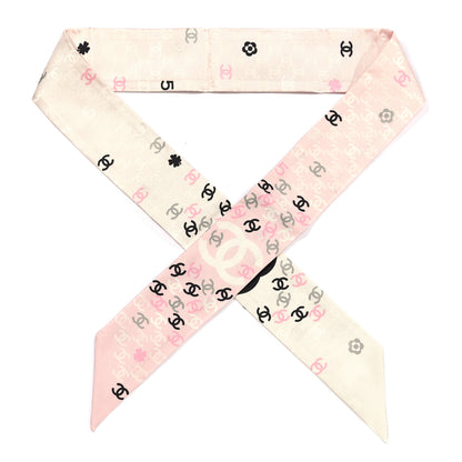 Chanel Silk CC Slim Bandeau Pink Ecru Black 1 of 3