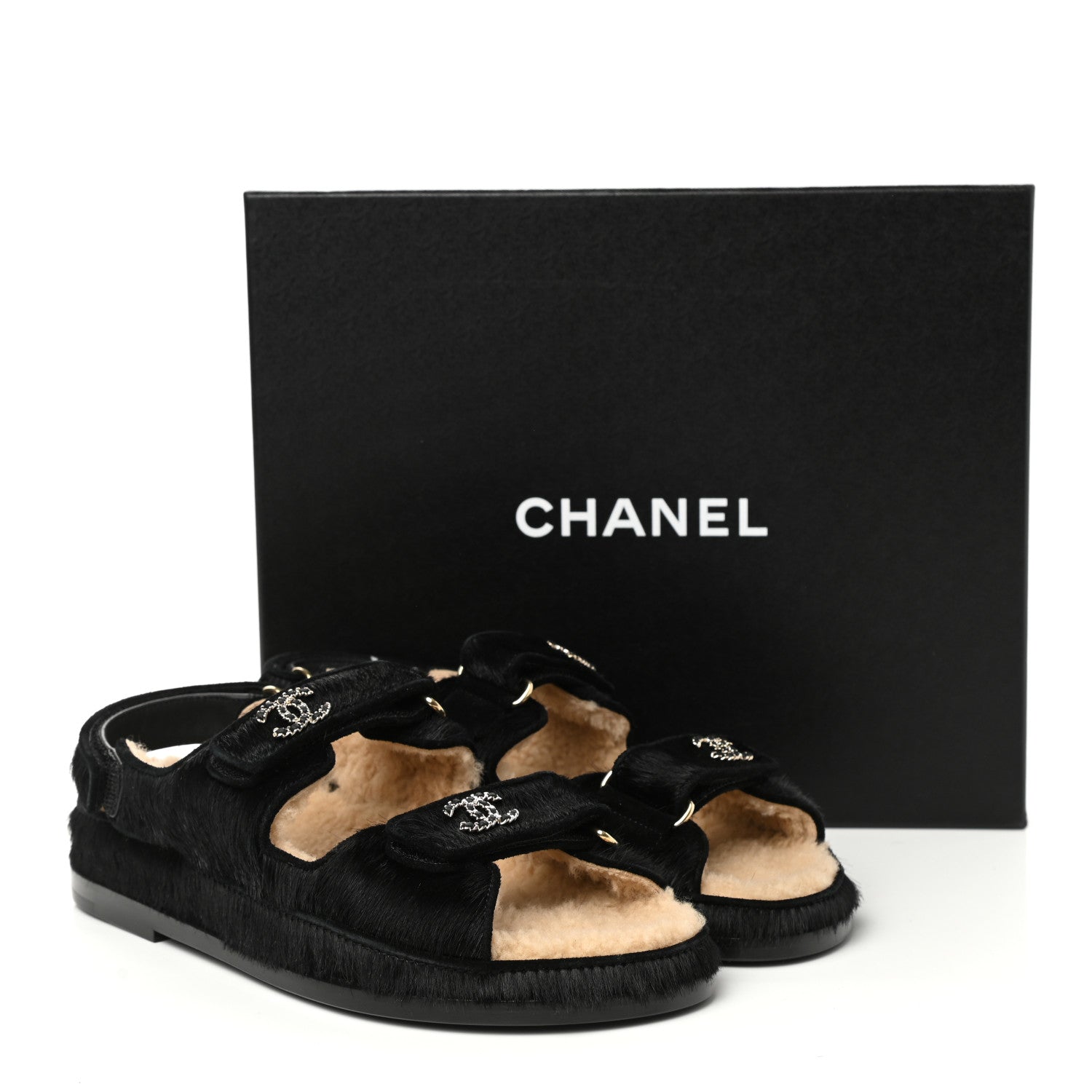 Chanel Calfskin Hair Suede Shearling Dad Sandals 39 Black 8 of 8