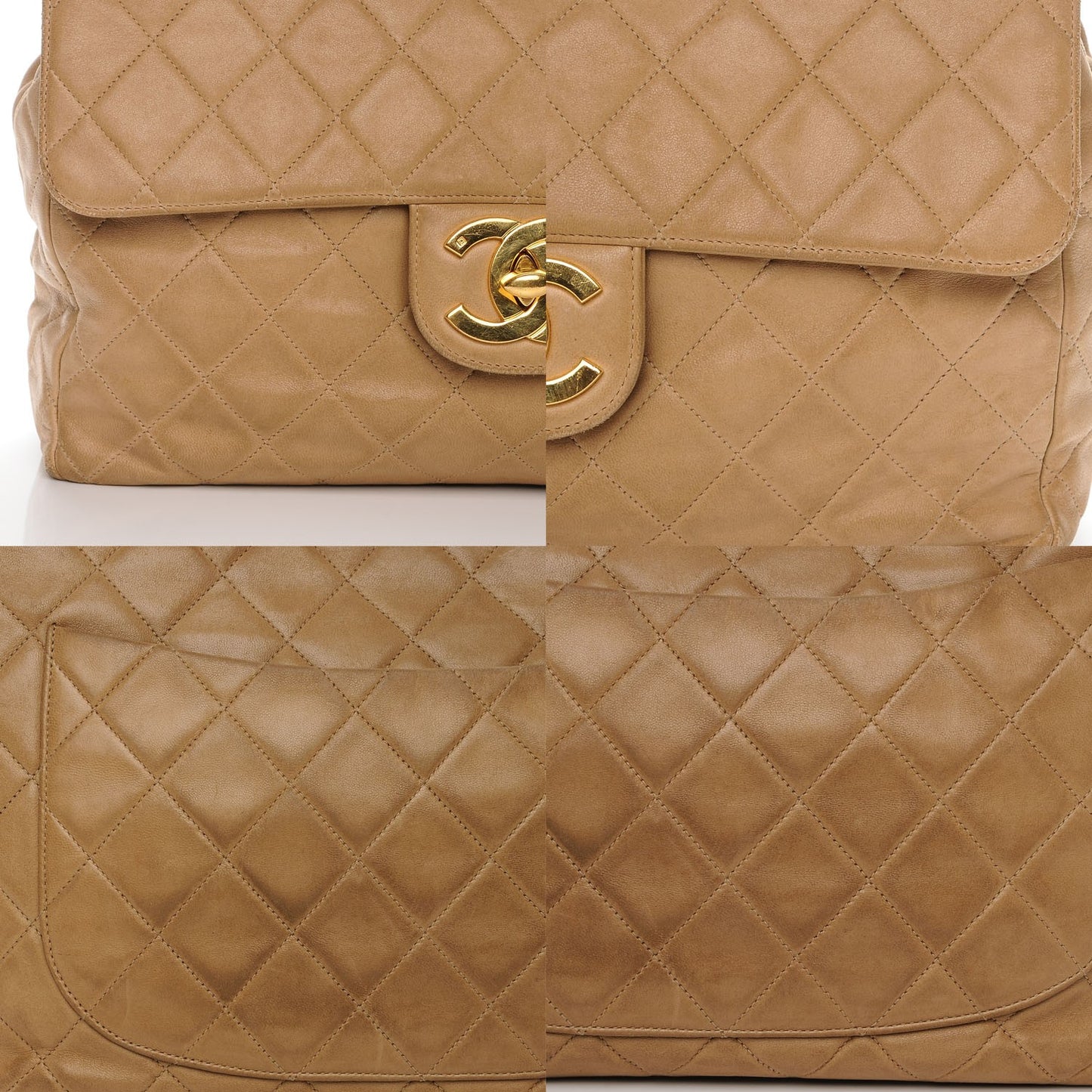Lambskin Quilted Jumbo Single Flap Beige