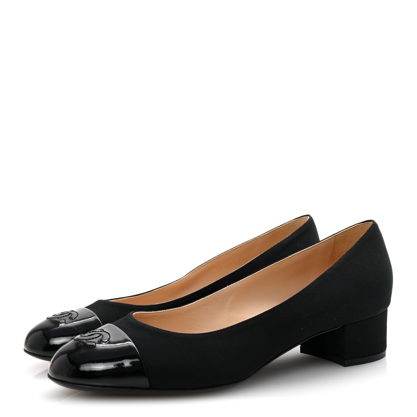 Grosgrain Patent Calfskin CC Cap Toe Pumps 40 Black