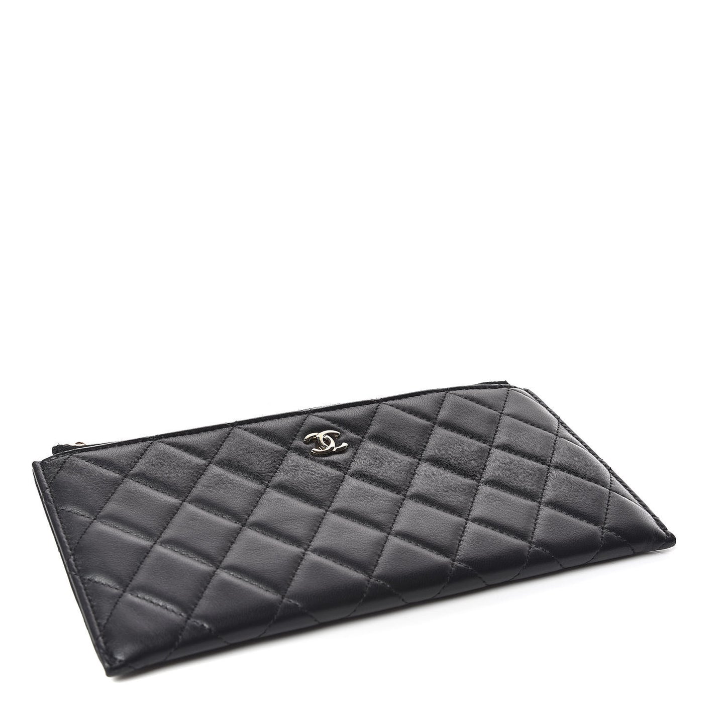 Lambskin Quilted Zip Pouch Black