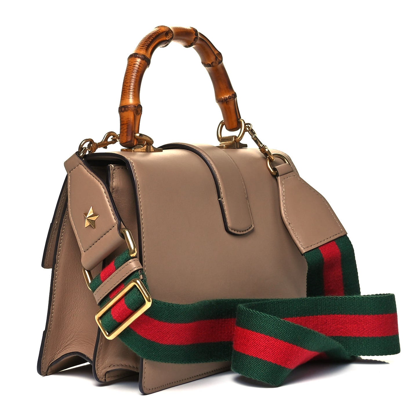 Calfskin Bamboo Web Medium Dionysus Top Handle Bag Camelia Bright Evergreen Hibiscus Red
