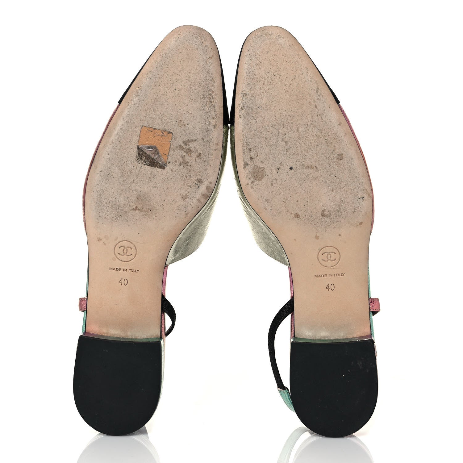Chanel Laminated Calfskin Grosgrain Cap Toe CC Slingback Flats 40 Multicolor Black 5 of 8