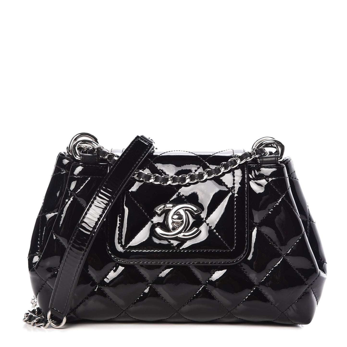Patent Quilted Coco Shine Small Accordion Flap Black